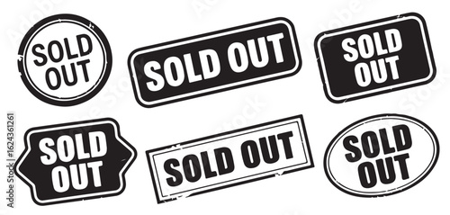 Sold out icons sets, unavailable product vector, retail stock status, e-commerce badge graphic, inventory close symbol, isolated element collection, shopping UI design