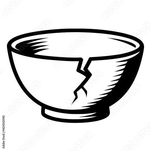 Vector Illustration of a Cracked Bowl - A Concept for Damage or Imperfection