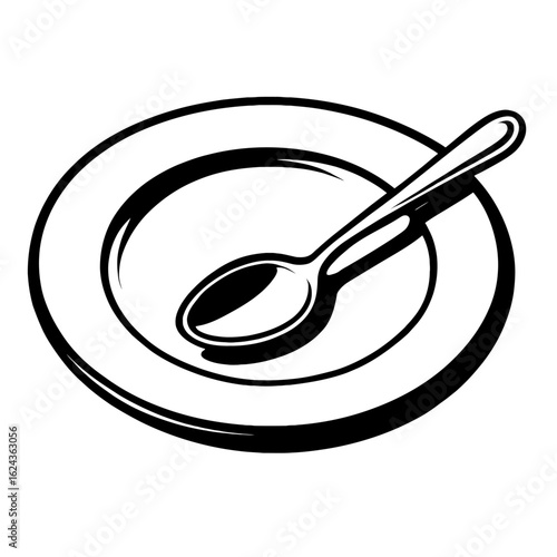 Vector of an Empty Plate with a Spoon - A Concept for Hunger and Poverty