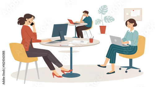 Diverse team of professionals working in a modern office, perfect for website banners or business brochures.