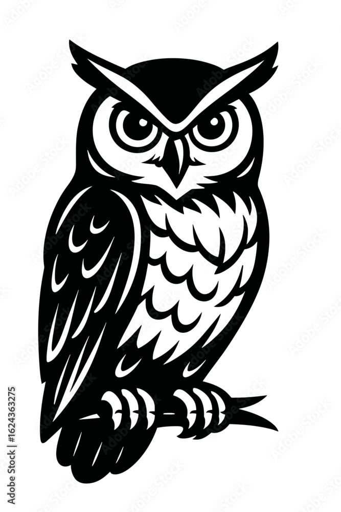 Fototapeta premium Stylized Vector of an Owl Perched on a Branch - A Symbol of Wisdom and Knowledge