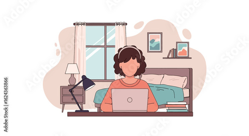 Woman working from home on laptop, ideal for blogs about remote work, freelance, or work-life balance.