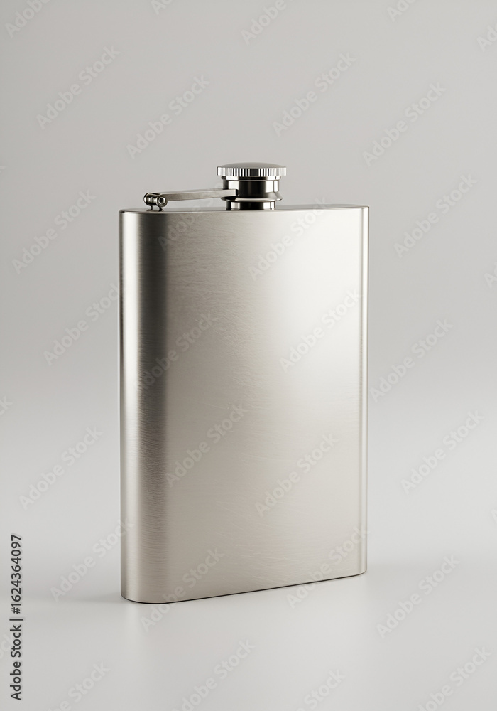 Silver hip flask on plain background Silver hip flask on plain background