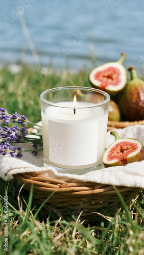 White Scented Candle with Lavender and Figs — Calm Spring Ambience