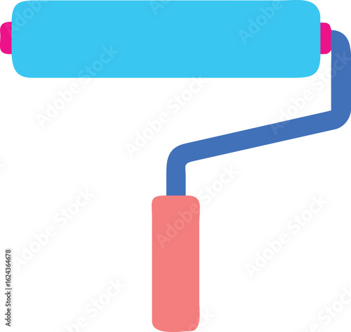 Stylized flat design paint roller with cyan blue roller and coral handle tool