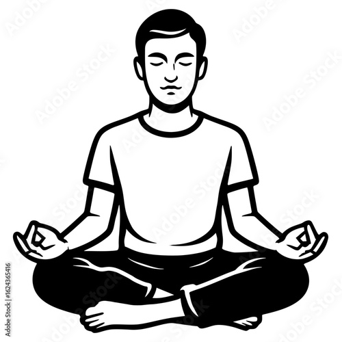 Man Meditating in Lotus Position - A Symbol of Mindfulness, Calm, and Inner Peace
