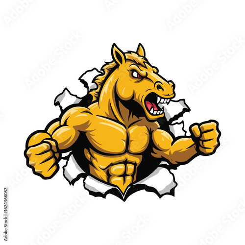 Furious Horse Mascot Breaking Through - Powerful Sports Imagery