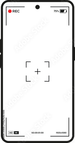 Mobile Phone Camera video Recording Screen Mockup Smartphone viewfinder frame template for overlay. Transparent PNG and vector illustration.