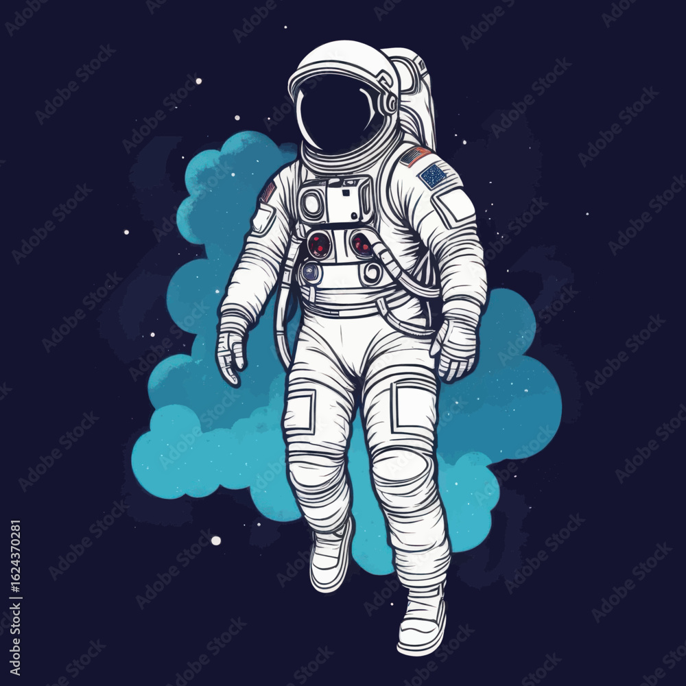 Fototapeta premium Astronaut in Space Suit, Floating in Cosmic Clouds