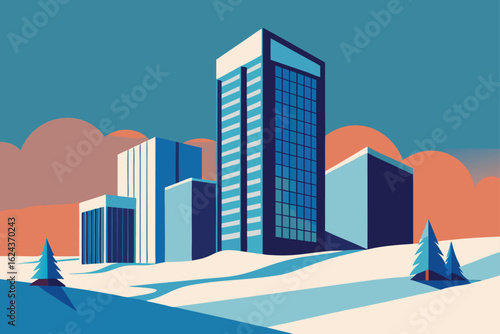 high rise buildings with winter snow effect  .eps