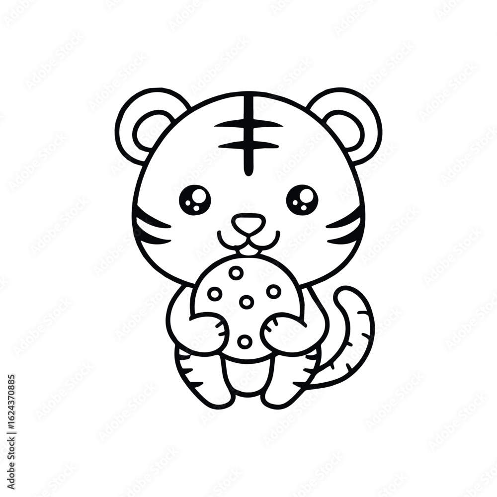 Obraz premium Tiger holding and eating a cookie