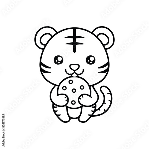 Tiger holding and eating a cookie