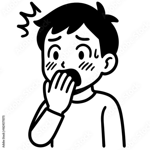 Surprised or Shocked Young Man with Hand Covering Mouth