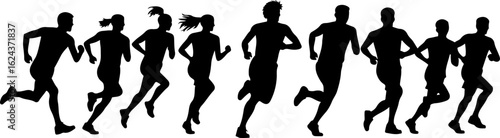  Running People Silhouettes in Motion vector bundle
