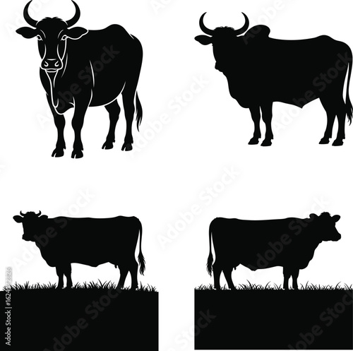 Cow Silhouette Vector Bundle – Farm Animal, Dairy Cattle, Livestock Clipart Set
