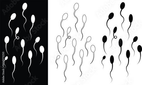 Sperm Icons Vector Set, Collection and Group, Human Reproduction Symbol, Fertility, Medical, Science, Anatomy, Minimal Flat Line Style, Monochrome Silhouette Graphic Bundle for Health and Biology Desi
