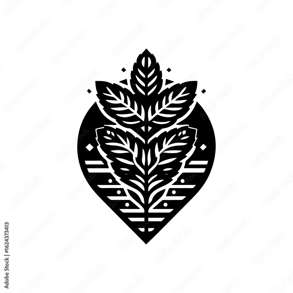 Naklejka premium Stylized Black Mint Leaves Emblem