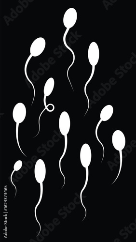 Sperm Icons Vector Set, Collection and Group, Human Reproduction Symbol, Fertility, Medical, Science, Anatomy, Minimal Flat Line Style, Monochrome Silhouette Graphic Bundle for Health and Biology Desi