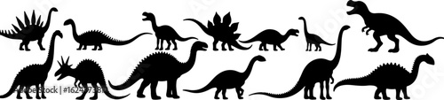 Dinosaur Silhouettes in Various Prehistoric Poses vector bundle