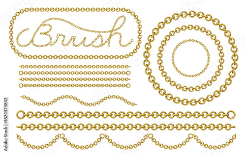 カスタマイズ可能な装飾チェーンのベクターパターンブラシ素材｜リングチェーンリアルタイプ(Customizable Decorative Chain Vector Pattern Brush – Realistic Ring Chain)