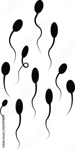 Sperm Icons Vector Set, Collection and Group, Human Reproduction Symbol, Fertility, Medical, Science, Anatomy, Minimal Flat Line Style, Monochrome Silhouette Graphic Bundle for Health and Biology Desi