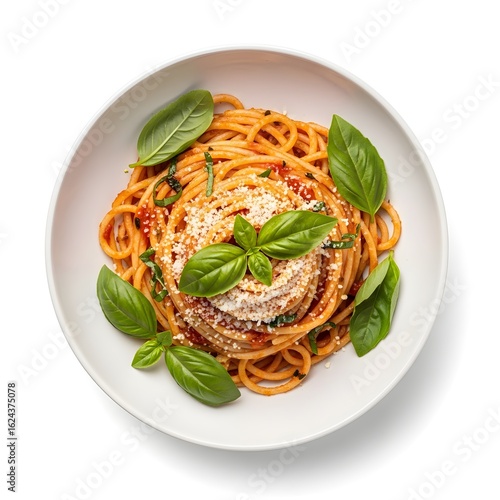 Delicious Spaghetti Pomodoro with Fresh Basil and Parmesan – Authentic Italian Cuisine for Menus & Food Ads