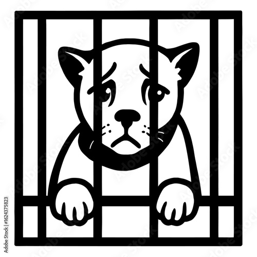 Sad Cat or Kitten Behind Bars in a Cage - Animal Cruelty and Confinement
