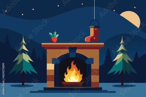 illustrated fireplace scene showing a roaring fir.eps