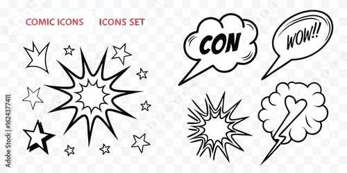 Set of Comic Speech Bubbles and Explosions Vector Art for Creative Projects and Graphic Design Work
