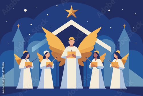 illustration of a choir of angels singing around  (1).eps