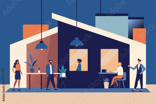 interior design show or expo scene in vector with  (1).eps