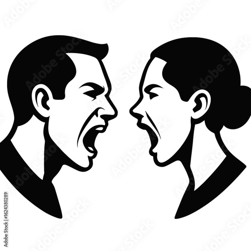 Angry Man and Woman Yelling at Each Other - Argument and Conflict Symbol