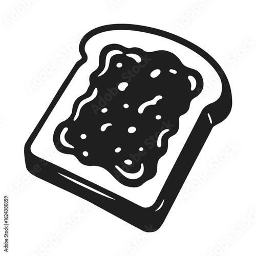 Black and White Vector of a Slice of Toast with Jam Spread