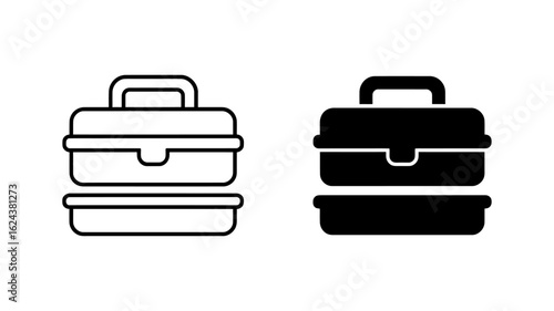Vector Art of  a Stackable Lunchbox Icons: Line Art and Solid Black Versions, Simple Design, Clean Minimalist Style
