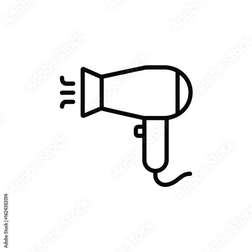 Simple line art icon of a hairdryer blowing air