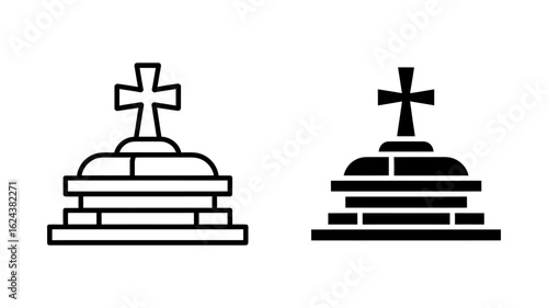 Vector Art of  a Grave Icons: Line Art and Solid Black Styles, Cemetery Symbols, Memorial Crosses, Simple Vector Graphics.