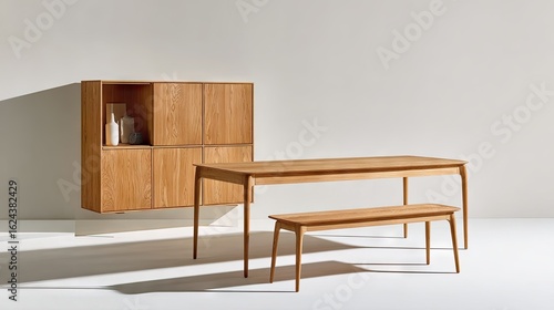 Light oak dining set with a sideboard.