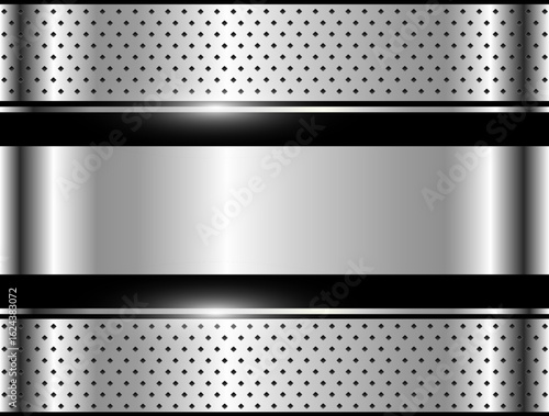 Metal background silver black with halftone dots pattern, 3D technology style design wallpaper.