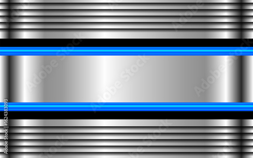 Metal background silver blue with striped pattern, 3D technology style design wallpaper.