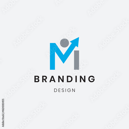 The "M" logo centers around a bold upward arrow, symbolizing growth, profit, success, and positive momentum in the market.