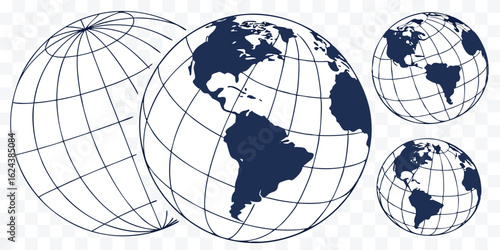 Globe Illustrations Representing World Geography and Global Interconnectivity in Minimalist Design