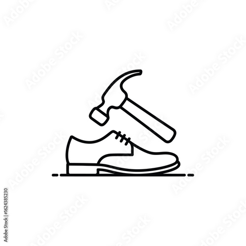 Shoe repair icon with hammer and oxford shoe