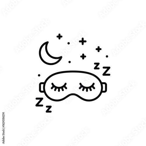 Sleep mask with moon and stars icon representing peaceful night rest