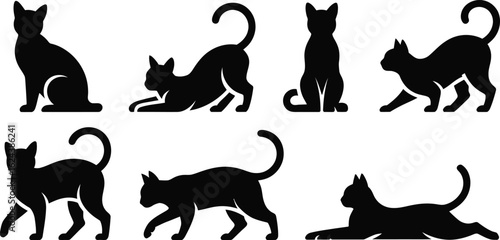 Collection of black cat silhouettes in various poses