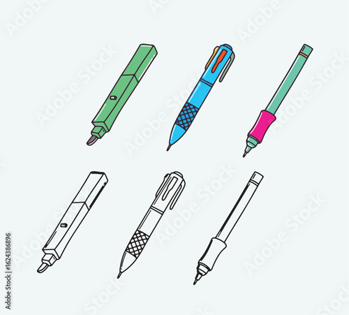 vector set of pens and pencils
