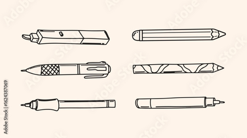 vector set outline of pens and pencils