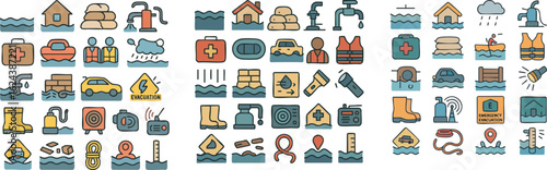 Flood Disaster Relief Icons Set 2.