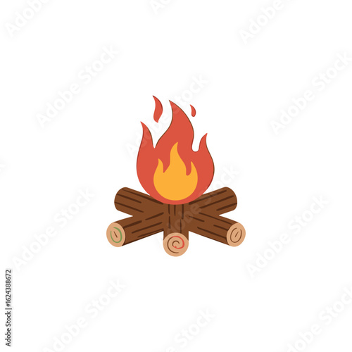 Cozy Campfire Illustration A vibrant illustration of a crackling campfire, with orange and yellow flames dancing atop neatly arranged logs. Perfect for evoking warmth and the spirit of adventure. 