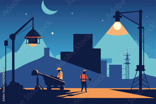 night construction site with floodlights  concrete.eps