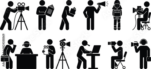 Collection of silhouettes representing film and media production roles